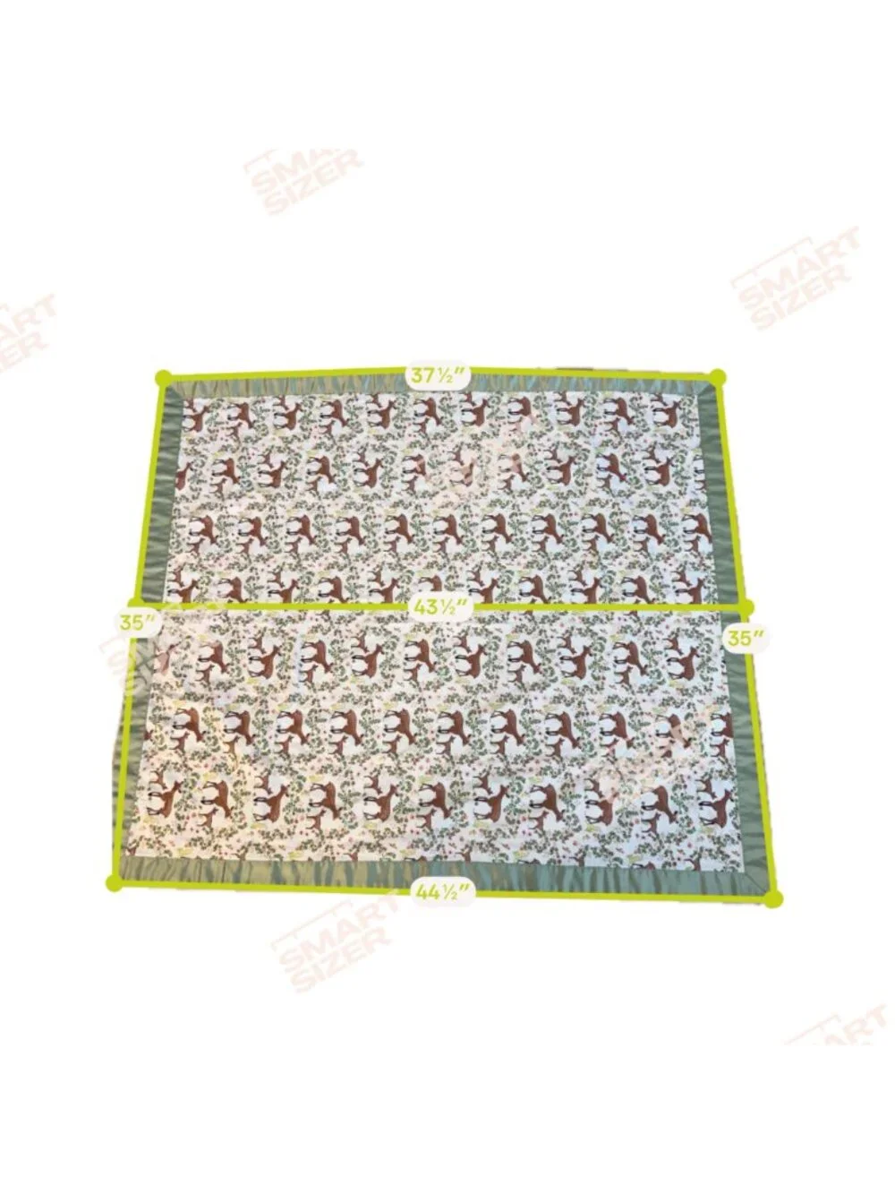 Baby Blanket Deer Pattern Satin Trim Vintage Green & Brown  Handmade Reversible